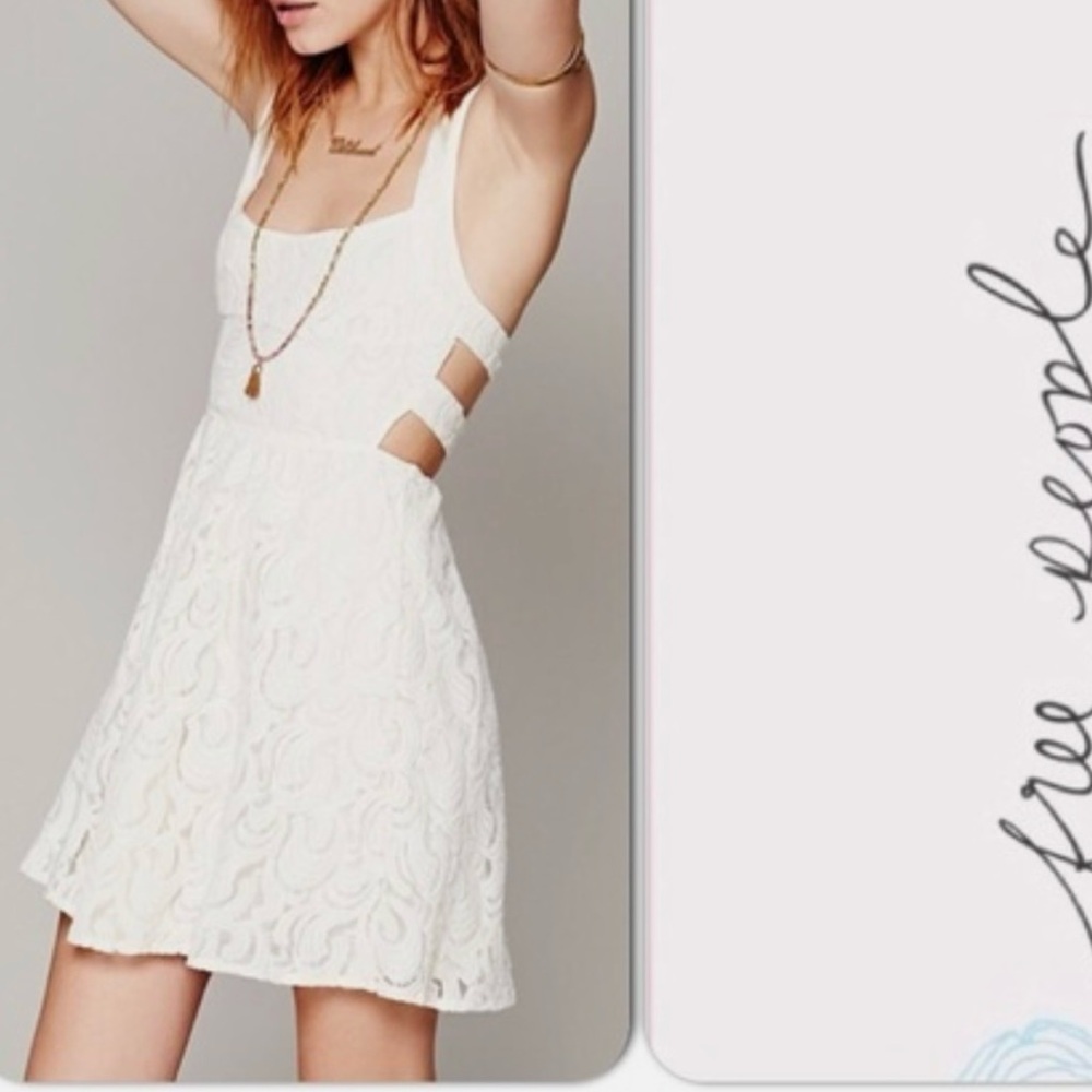 NWT Free People Cream Lace Mini Boho Festival bachelorette Dress size 6